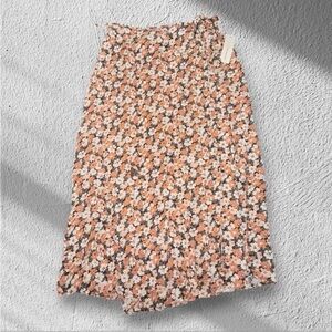 Urban Romantics Floral Rayon Skirt Neutral Tan White Small NWT